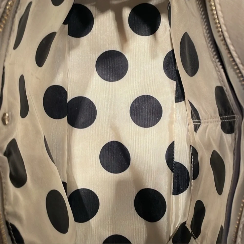 KATE SPADE Cream Saffiano & Metallic Silver Leather Tote w/Twilly & Dust Bag,EUC